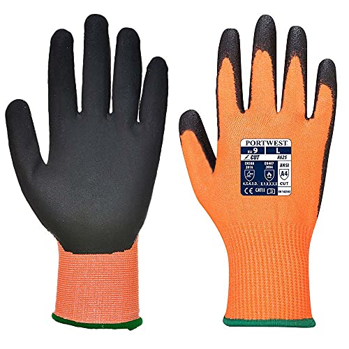 Portwest - Vis-Tex5 Schnittfeste Handschuhe, 1 Paar, orange/schwarz – S von Portwest
