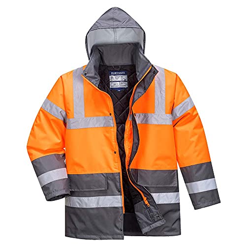 Portwest Zweifarbige Warnschutz-Verkehrs-Jacke, Größe: L, Farbe: Orange/Grau, S467OGYL von Portwest