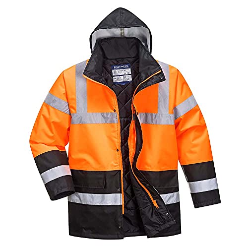 Portwest Zweifarbige Warnschutz-Verkehrs-Jacke, Größe: S, Farbe: Orange/Schwarz, S467OBRS von Portwest