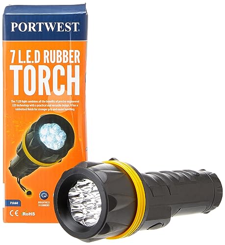 Portwest 7-fach LED Gummi-beschichtete Taschenlampe, Größe: Einheitsgröße, Farbe: Gelb/Schwarz, PA60YBR von Portwest