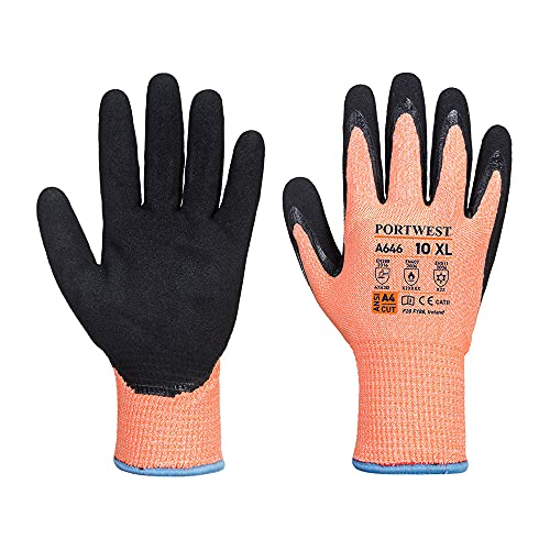 Portwest Vis-Tex Winter HR Cut/Grip/Heat Nitrile Gloves, Color: Orange Black, Size: M, A646O8RM von Portwest