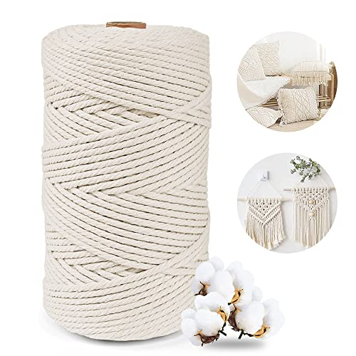 Posan Makramee Garn 3mm x 300m, Natur beige Baumwollgarn ohne Chemie, Macrame Cord für DIY Handwerk Basteln Wandbehang Blumenampel Pflanze Aufhänger Stricken von Posan