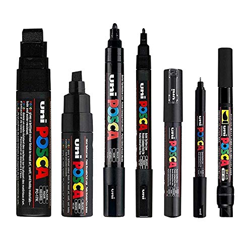 POSCA - Schwarz - Komplettset mit 7 Stiften (PC-17K, PC-8K, PC-5M, PC-3M, PC-1M, PC-1MR, PCF-350) von POSCA