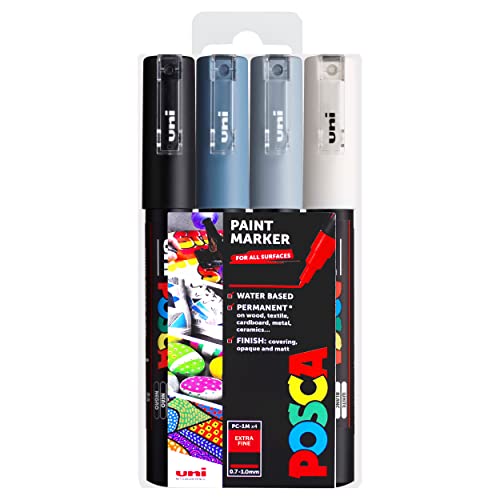 POSCA - Marqueurs de peinture artistique PC-1M - Lot de 4 - dans un étui en plastique (Grey Tones) von POSCA