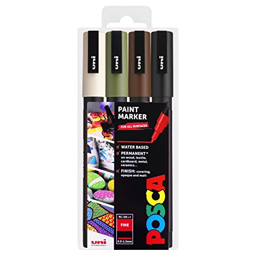 POSCA PC-3M Art Paint Markers – 4er-Set – im Plastiketui (Camo Tones) von POSCA