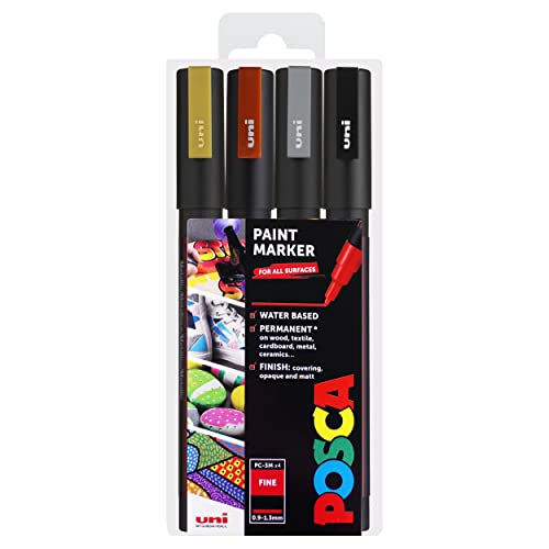 POSCA PC-3M Art Paint Markers – 4er-Set – im Plastiketui (Metallic Tones) von POSCA