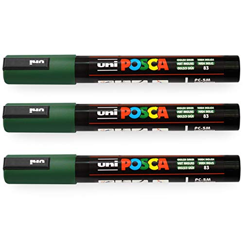 Posca Uni-Ball PC-5M Farbmarker, 1,8 - 2,5 mm, English Green, 3 Stück von POSCA