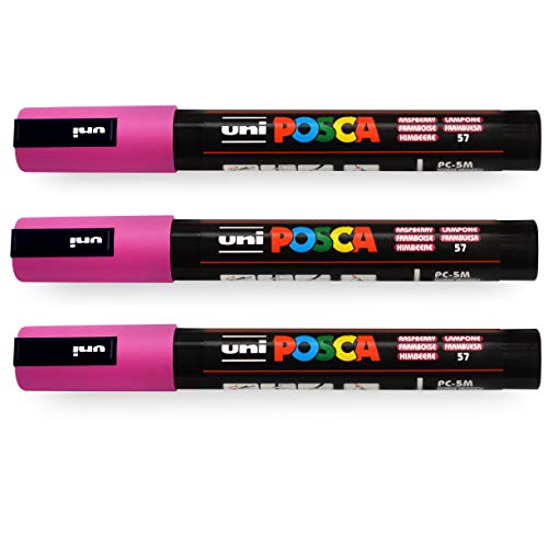 Posca Uni-Ball PC-5M Farbmarker, 1,8–2,5 mm, Himbeerfarben, 3 Stück von POSCA