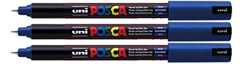 Posca PC-1MR blaue Farbmarker, ultrafeine 0,7 mm Kaliberspitze, schreibt auf jeder Oberfläche, Glas, Metall, Holz, Kunststoff, Stoff (3 Stück) von POSCA