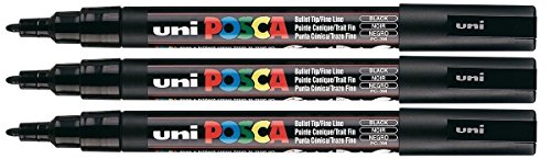 Uni Posca pc-3 m schwarz Farbe Paint Marker Pen 1,5 mm feiner Bullet Feder schreibt auf jede Oberfläche Kunststoff Glas Holz Stoff Metall (3 Stück) von POSCA