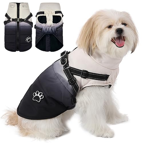 Poseca Hundemantel, warme Hundejacke, Wintermantel, gepolsterte Hunde-Fleeceweste, reflektierend, für kaltes Wetter, Mäntel mit Geschirr, wasserdicht, winddicht, Hunde-Schneejacke, Kleidung mit von Poseca