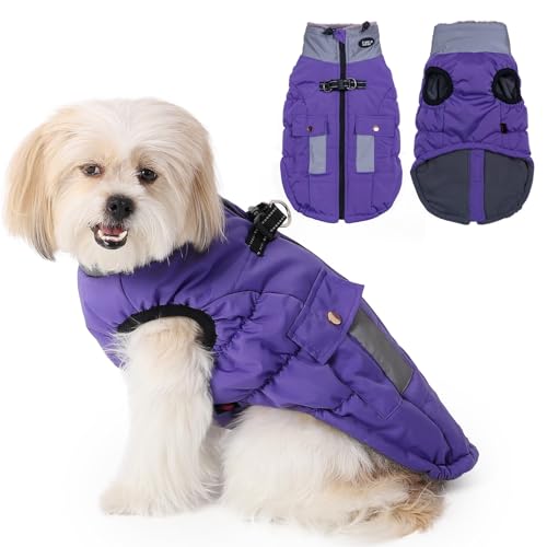 Poseca Winter Hundemantel Jacke Weste Kleidung Hundegeschirr Mantel Verstellbare Reflektierende Hundejacken mit Taschen und Kunstpelzkragen Winter wasserdichte Hundemäntel für kleine, mittelgroße und von Poseca