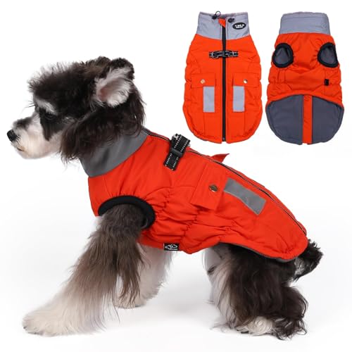 Poseca Winter Hundemantel Jacke Weste Kleidung Hundegeschirr Mantel Verstellbare Reflektierende Hundejacken mit Taschen und Kunstpelzkragen Winter wasserdichte Hundemäntel für kleine, mittelgroße und von Poseca