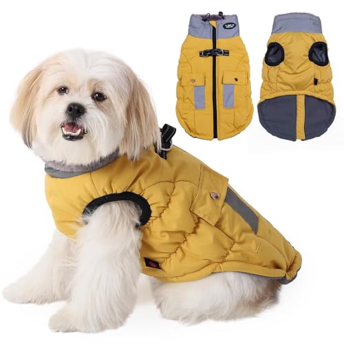 Poseca Winter Hundemantel Jacke Weste Kleidung Hundegeschirr Mantel Verstellbare Reflektierende Hundejacken mit Taschen und Kunstpelzkragen Winter wasserdichte Hundemäntel für kleine, mittelgroße und von Poseca