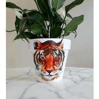 Tiger Blumentopf 15, 5 cm, Geschenk, Dschungel Tiger, Pflanztopf, Tontopf, Decoupage Topf, Terrakotta Raubkatzen, Raubkatzengeschenke von PoshPotsParlor