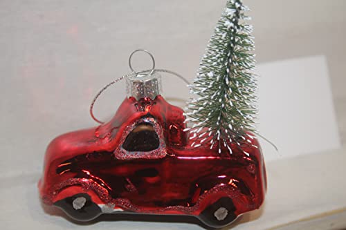 Auto aus Glas mit Tanne, Christbaumanhänger, Weihnachtsschmuck, L 8 cm von Posiwio