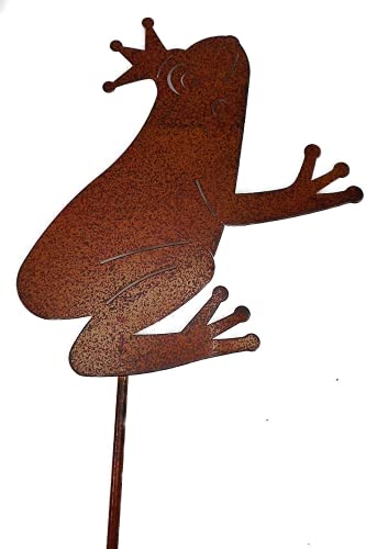 Beetstecker Froschkönig - Frosch auf Stab 37 x 14 incl. 20 cm Stab Metall Rost Figur Deko GPW 540515 von Posiwio