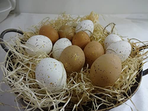 Posiwio 12 Ostereier echte Hühnereier Osterschmuck Oster Ei in weiß/braun bemalt in Gold und Braun gesprenkelt Ostern von Posiwio