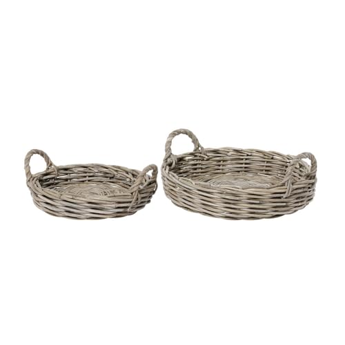 Posiwio 2tlg. Dekotablett Maison grau braun Rattantablett D36/44cm Kooboo Dekotablett, 380008-000-802 von Posiwio