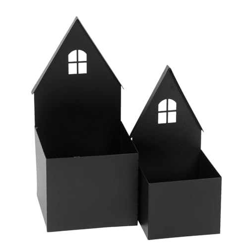 Posiwio 2tlg. Pflanzkasten Haus schwarz aus Metall Kräutertopf Metallhaus (2 Größen) von Posiwio