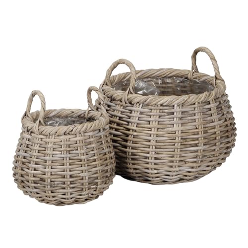 Posiwio 2tlg. Pflanzkorb Boho grau braun Rattankorb Kooboo Farmhouse Deko (2 Größen) von Posiwio