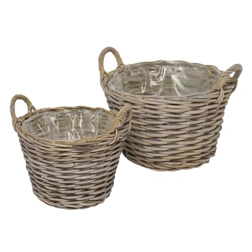 Posiwio 2tlg. Pflanzkorb Farmhouse grau braun Kooboo Rattan D36/42cm Rattankorb von Posiwio