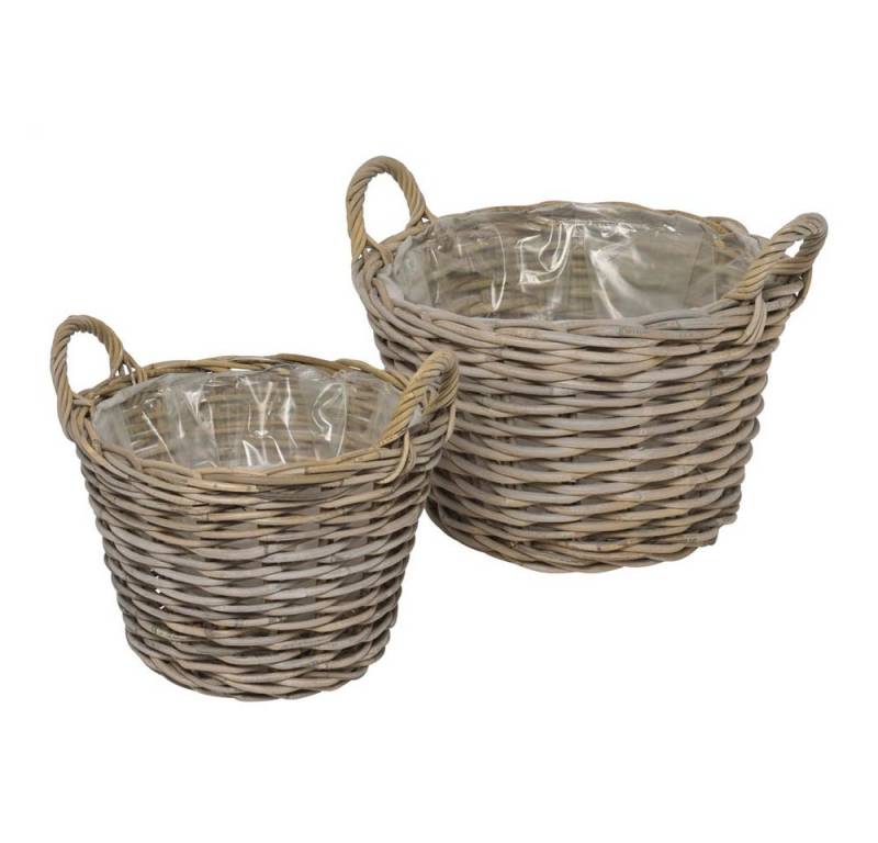 Posiwio Blumentopf 2tlg. Pflanzkorb FARMHOUSE grau braun Kooboo Rattan D36/42cm Rattankor von Posiwio