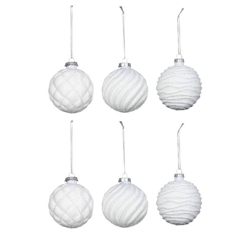 Posiwio Christbaumschmuck 6tlg. Weihnachtskugel SCHNEEGLITZER weiß aus Glas mit Glitter D8cm Bau von Posiwio