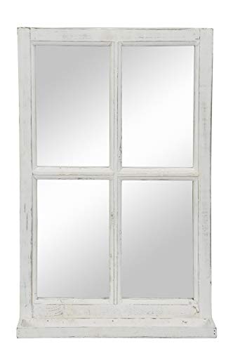 Posiwio Deko-Fenster Fensterrahmen mit Ablagebrett und Spiegel im Landhausstil Holz weiß Shabby ca.40 x 14 x 62 cm hoch von Posiwio