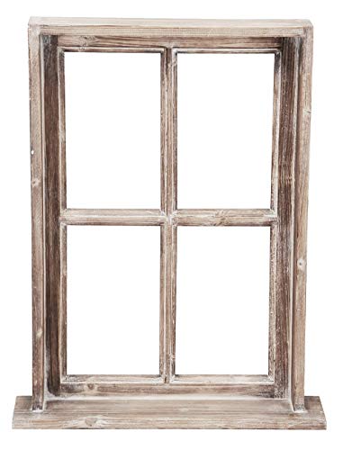 Posiwio Deko-Fenster Fensterrahmen mit Rahmen und Ablagebrett Holz im Landhausstil braun Shabby von Posiwio