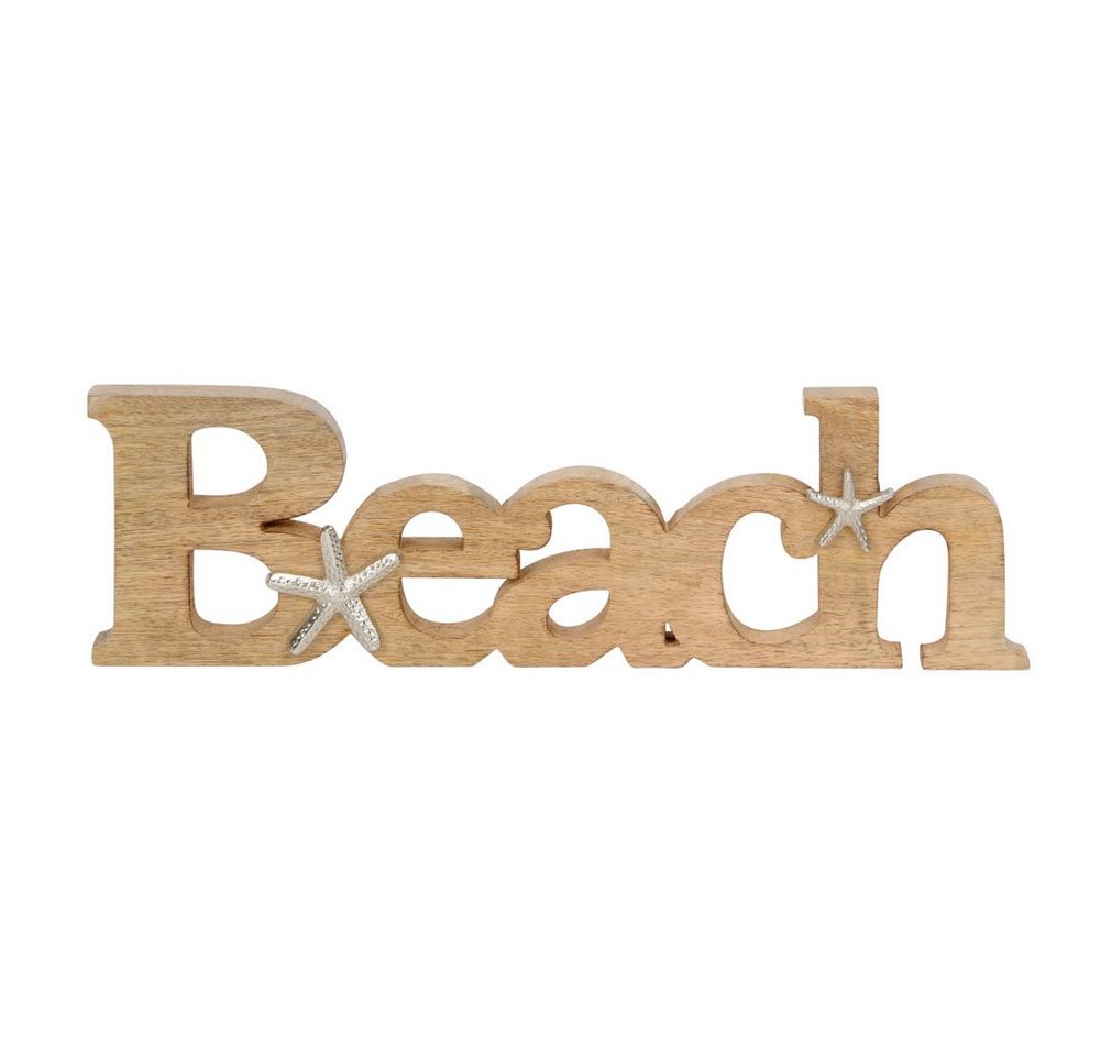 Posiwio Deko-Schriftzug Schriftzug STARFISH BEACH braun silber aus Holz mit Seesternen Strandh von Posiwio