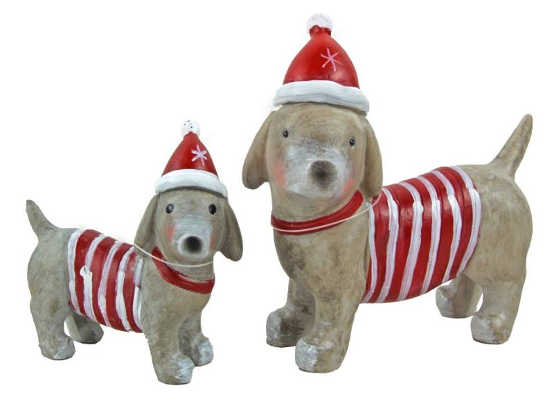 Posiwio Dekofigur 2er-Set in Grau - Dekofiguren Hunde im Weihnachts-Outfit (2 St., 2 tlg) von Posiwio