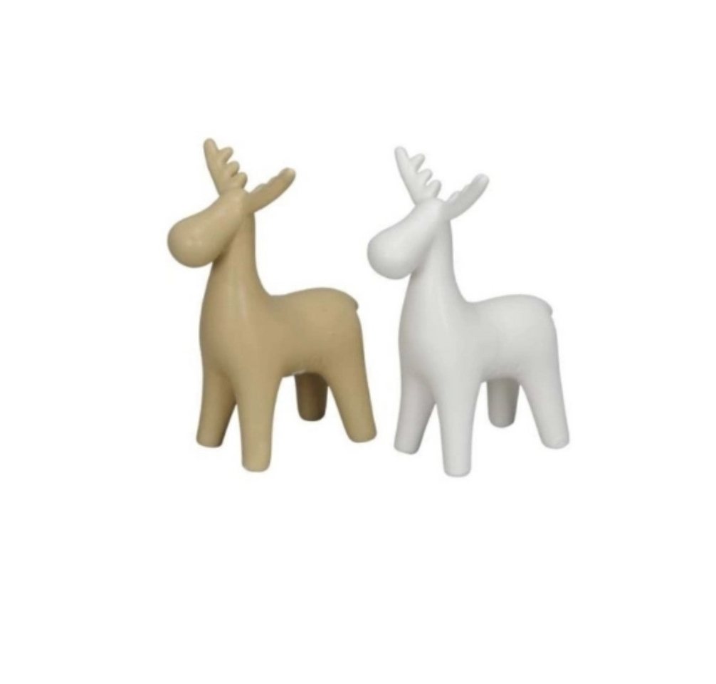 Posiwio Dekofigur Hirsch aus Keramik Matt weiß/beige 2er Set (2 St) von Posiwio