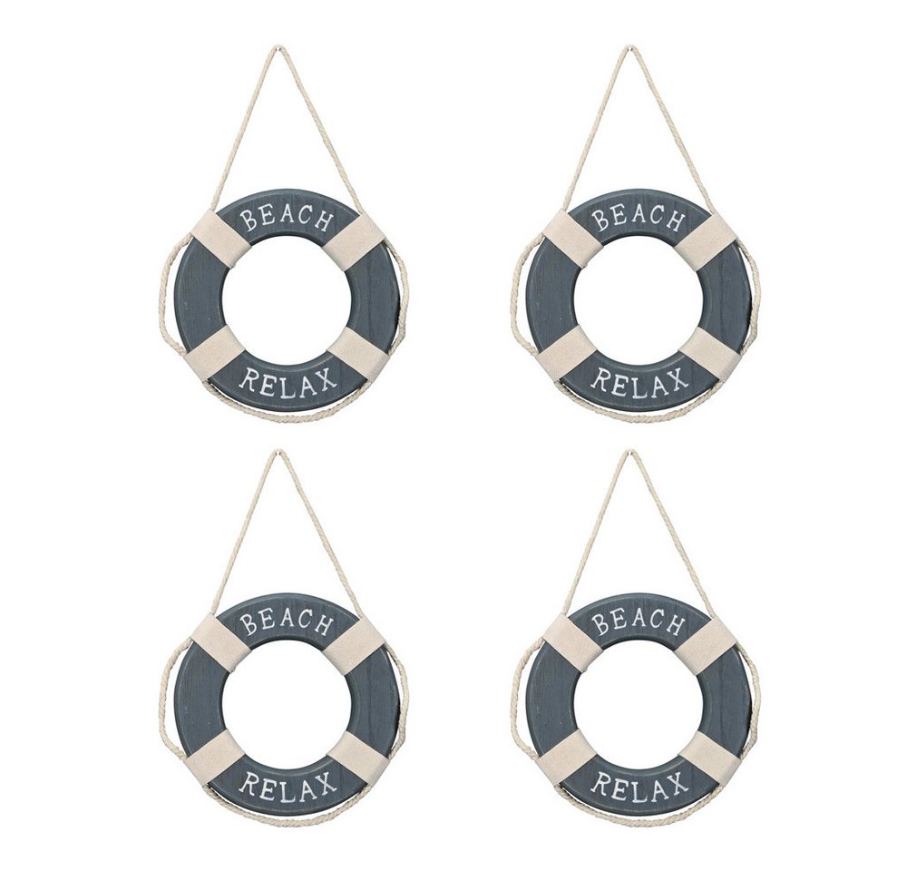 Posiwio Dekoobjekt 4tlg. Rettungsring BEACH blau weiß Holz D13cm Serviettenring maritim - von Posiwio