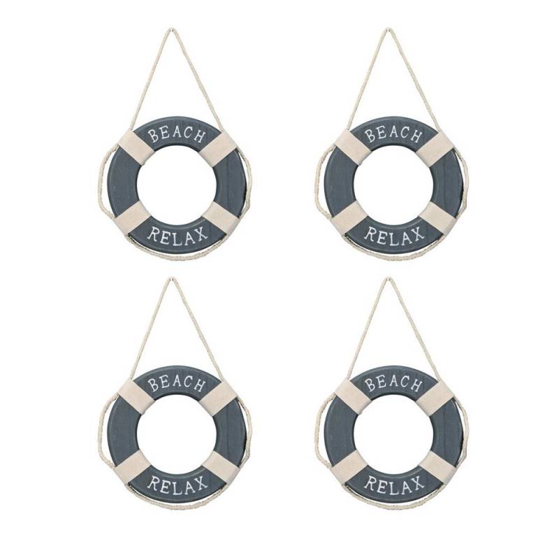 Posiwio Dekoobjekt 4tlg. Rettungsring BEACH blau weiß Holz D13cm Serviettenring maritim - von Posiwio