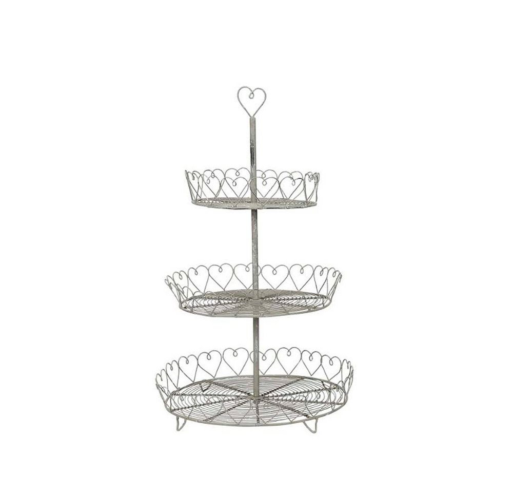 Posiwio Etagere Etagere ELSA grau shabby chic aus Drahtgeflecht Metalletagere 3-stöckig mit Herz von Posiwio