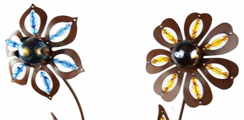 Posiwio Gartenstecker 2er Set Gartenstecker Blume blau/gelb (2-St., 2 tlg) 2er Set, rostoptik, bunt, Gartenstecker von Posiwio