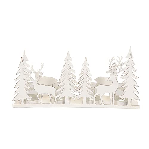 Posiwio Kerzenhalter Forest weiß aus Metall Teelichterleiste mit Hirschen Weihnachten von Posiwio