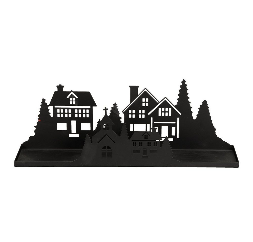 Posiwio Kerzenhalter Tablett BLACK TOWN schwarz aus Metall Kerzentablett mit Häusern Haussilhouette von Posiwio