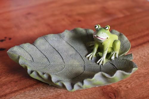 Posiwio Kleiner Frosch auf Blatt, aus Resin, 12 x 9 cm, H 5 cm, Dekofigur von Posiwio