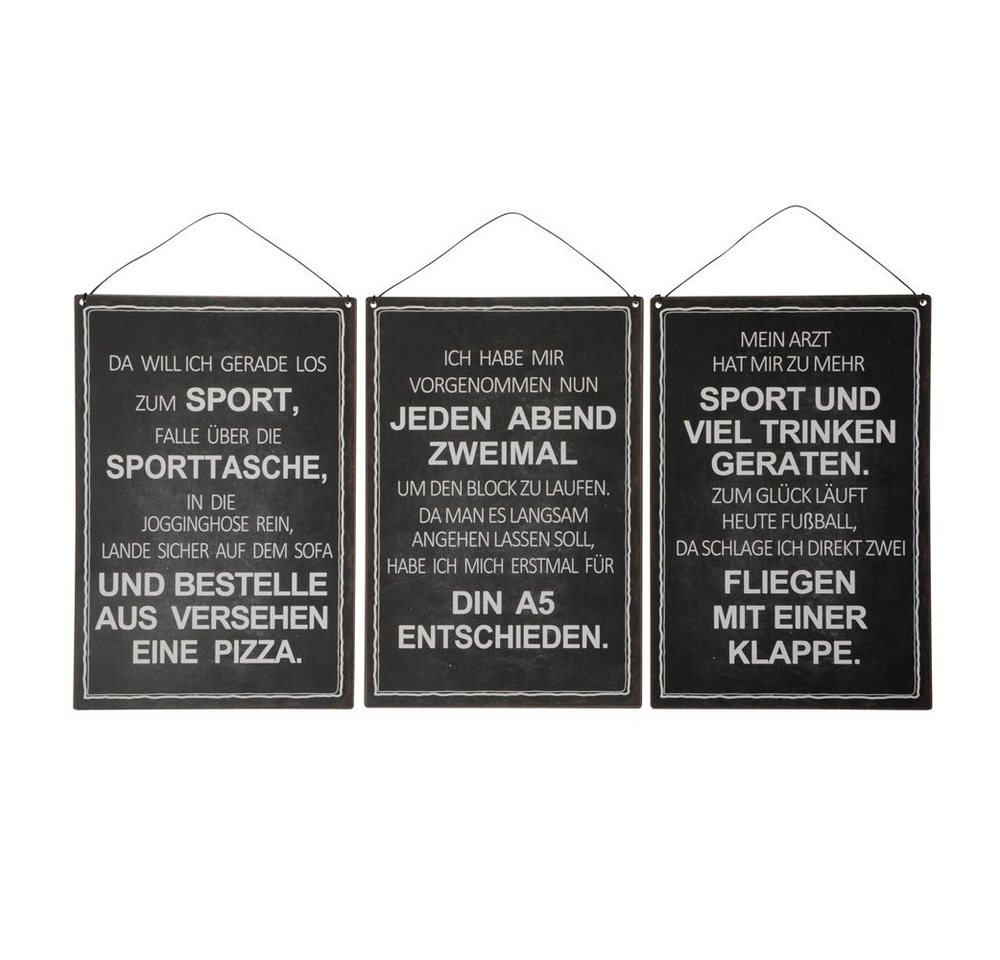 Posiwio Metallschild 3tlg. Schild SPORT schwarz aus Metall lustige Sprüche Metallschild 20x30cm von Posiwio