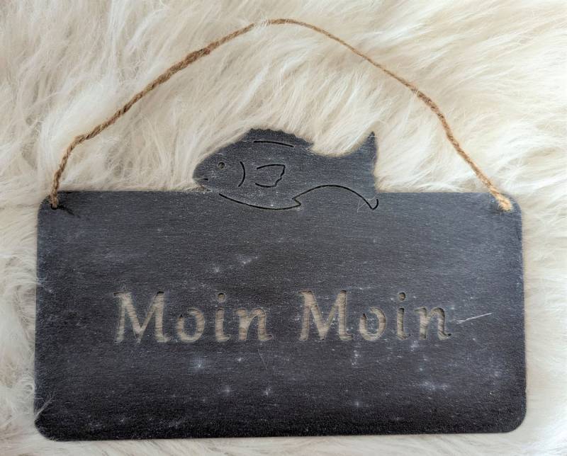 Posiwio Metallschild Schild Moin Moin" mit Fisch, (1 Schild, 1 St., grau)" von Posiwio