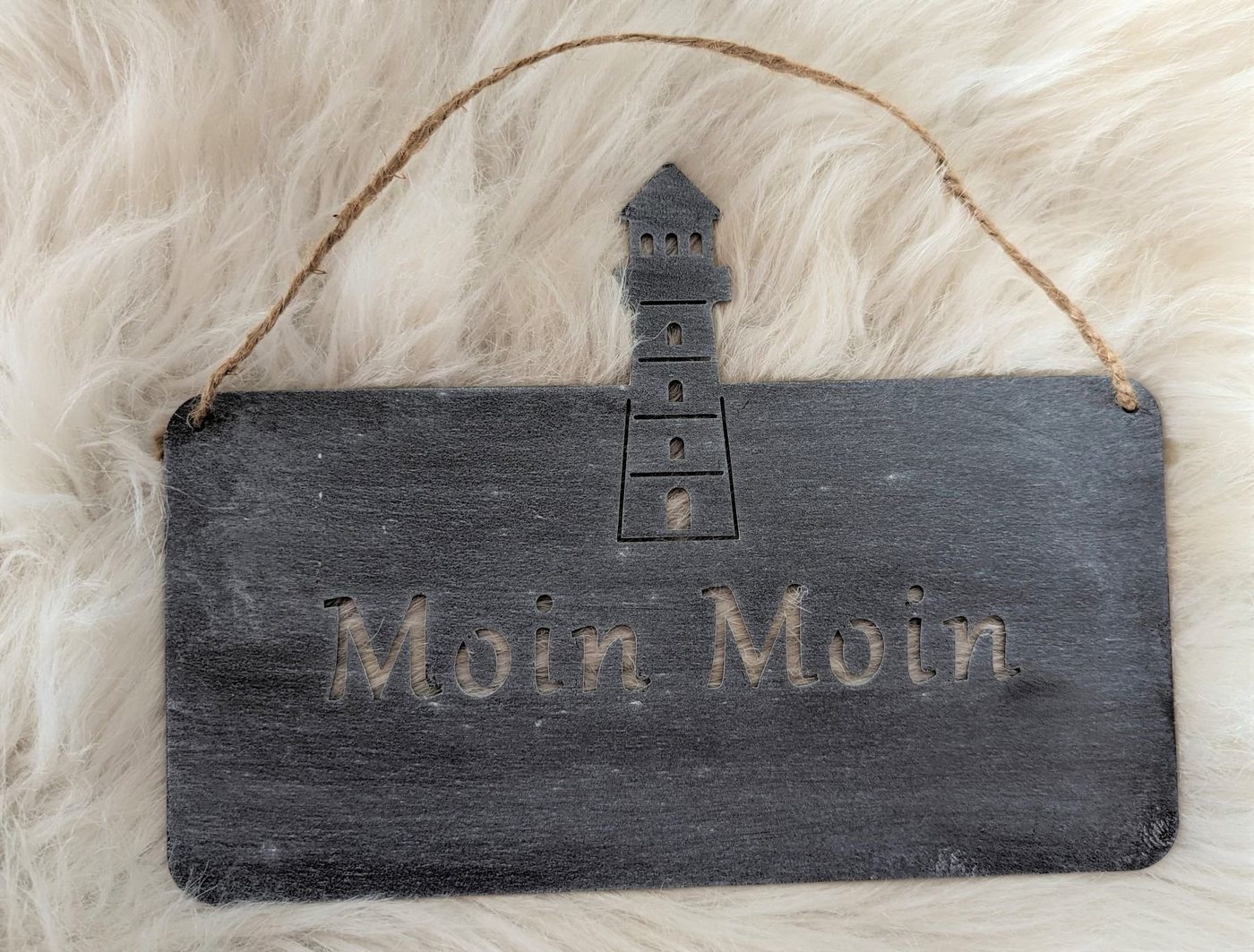 Posiwio Metallschild Schild Moin Moin" mit Leuchtturm, (1 Stück, 1 St., Dekoschild), grau lackiert" von Posiwio