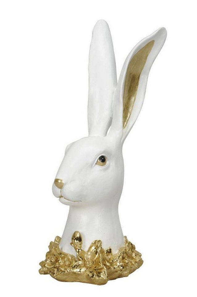 Posiwio Osterhase Hasenkopf Dekofigur weiss gold H25 cm Resin Ostern Hase Figur (1 St) von Posiwio