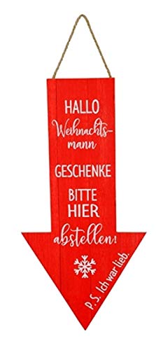 Posiwio Schild z.Hg. aus MDF-Holz Hallo Weihnachtsmann 30xH60+15 cm Kordel von Posiwio