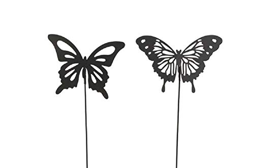 Posiwio Schmetterling Stecker für Garten am Stab 2er Set schwarz matt/Gartenstecker von Posiwio