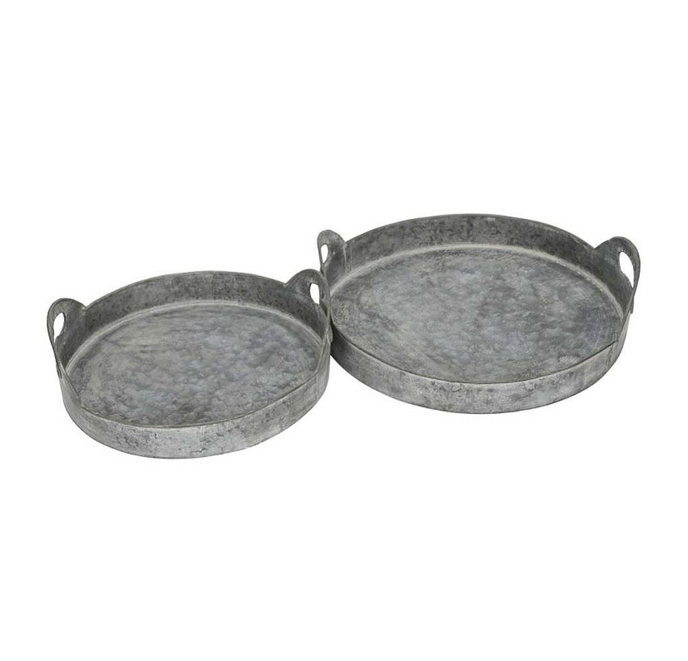 Posiwio Tablett 2tlg. Dekotablett HEDDA grau aus Metall D30/36cm rundes Metalltablett von Posiwio