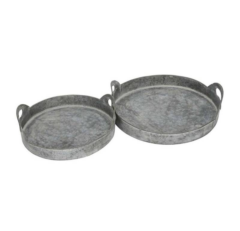 Posiwio Tablett 2tlg. Dekotablett HEDDA grau aus Metall D30/36cm rundes Metalltablett von Posiwio