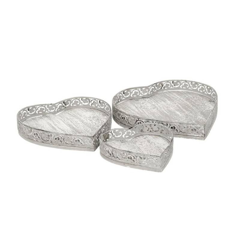 Grafelstein Dekotablett 3tlg. Tablett MIMI grau antik shabby chic Herz Dekotablett herzförmig von Grafelstein