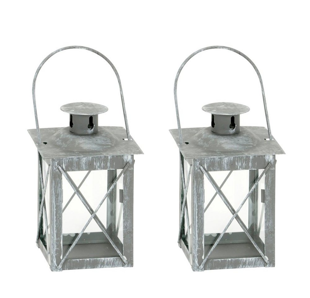 Posiwio Teelichthalter 2tlg. Minilaterne grau weiß gewischt Metalllaterne H11cm zum Hängen von Posiwio
